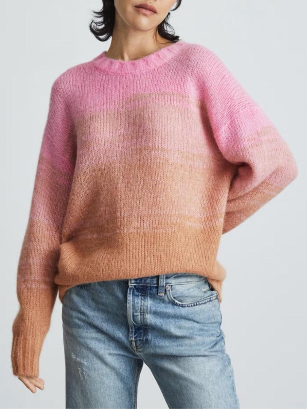 Everlane the Gradient Alpaca Crew Sweater in Bubblegum Pink/Tan, sz S